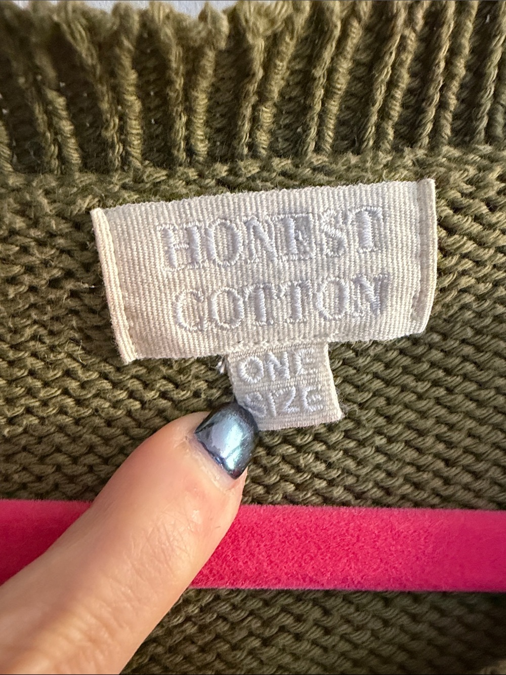 Honest Cotton brand one size olive green 100% cotton oversized knit sweater - Picture 3 of 6
